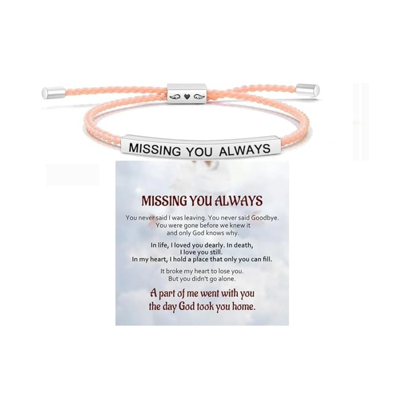 Wholesale Stainless steel bent tube inspirational text adjustable woven bracelet