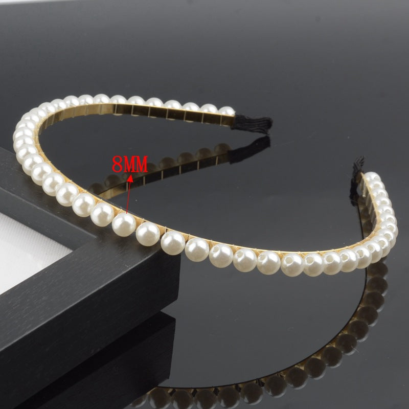 Wholesale Hand-woven imitation pearl headband wrapped headband bridal hair accessories crown bow versatile hairpin female