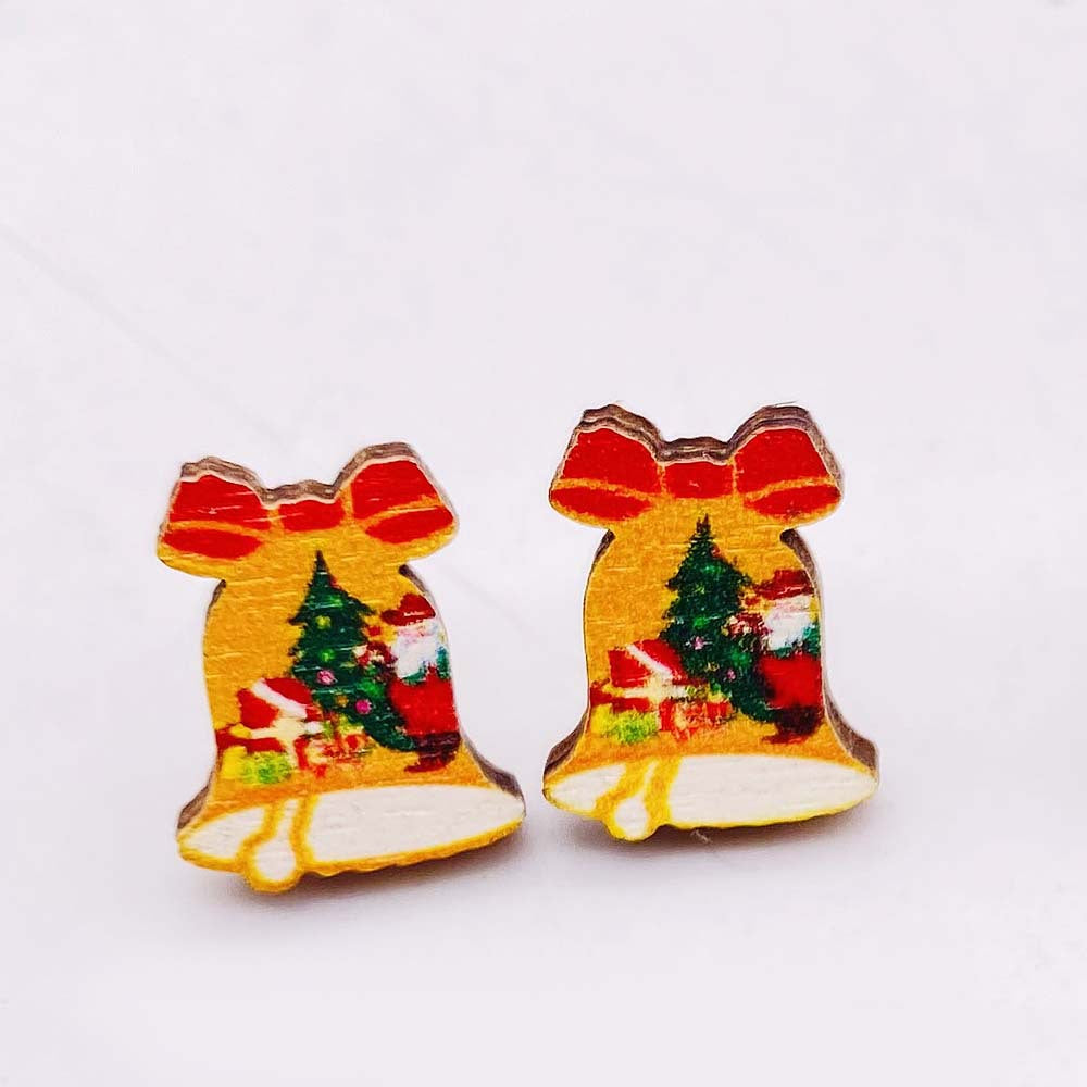 Wholesale Christmas Wooden Earrings Bells Christmas Hats Gloves Earrings Set