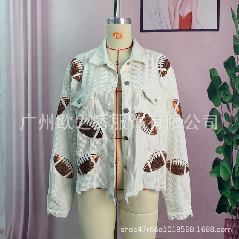 Wholesale Popular European and American Style Lapel Sequin Embroidered Corduroy Women Clothes