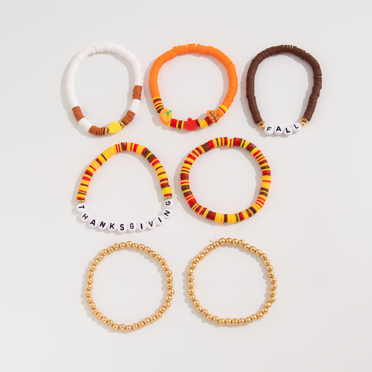 Wholesale Thanksgiving Maple Leaf Acrylic Clay Beaded Bracelet Set