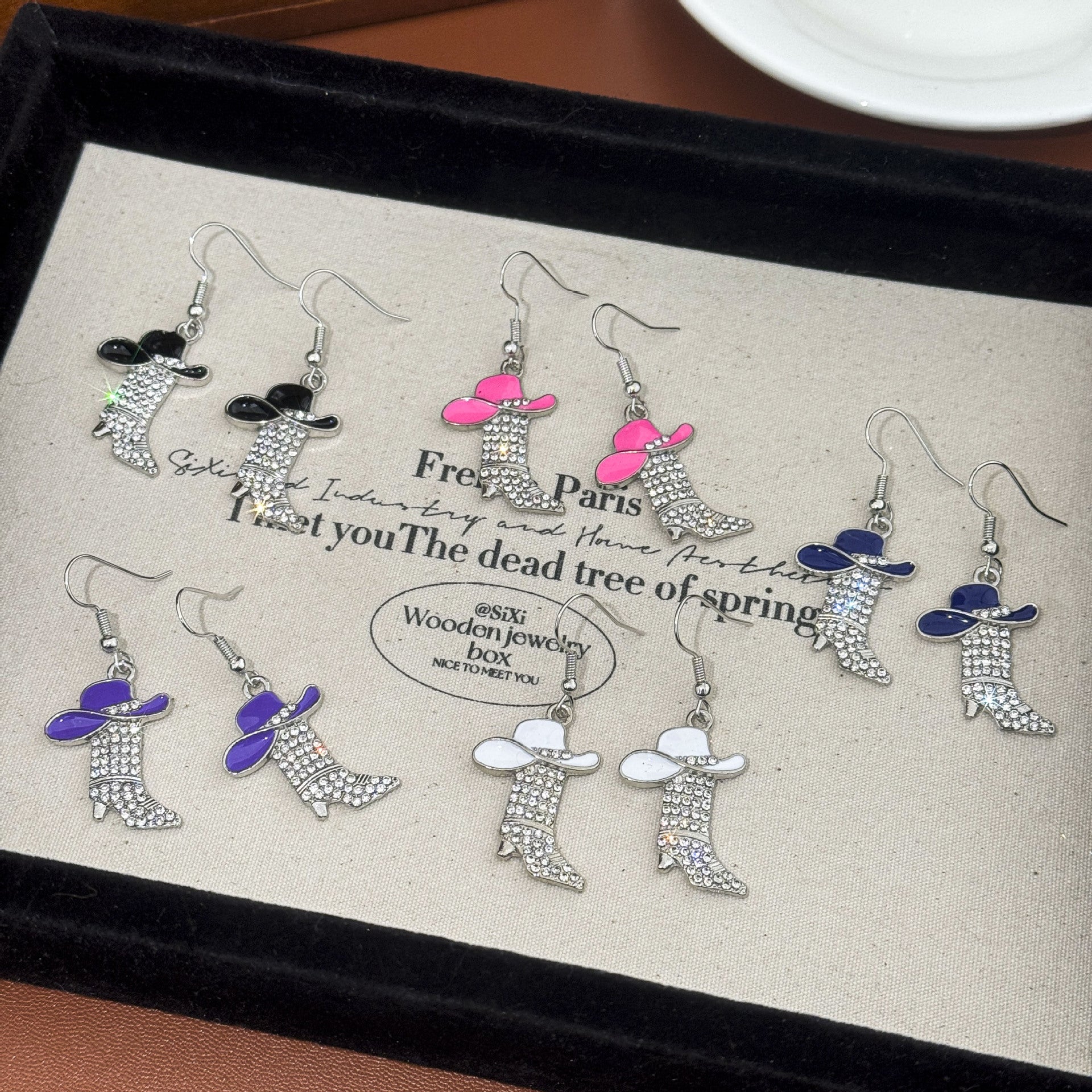 Wholesale Alloy Electroplated Blue Rhinestone Western Boot Drop Earrings For Women Stylish Party Accessory