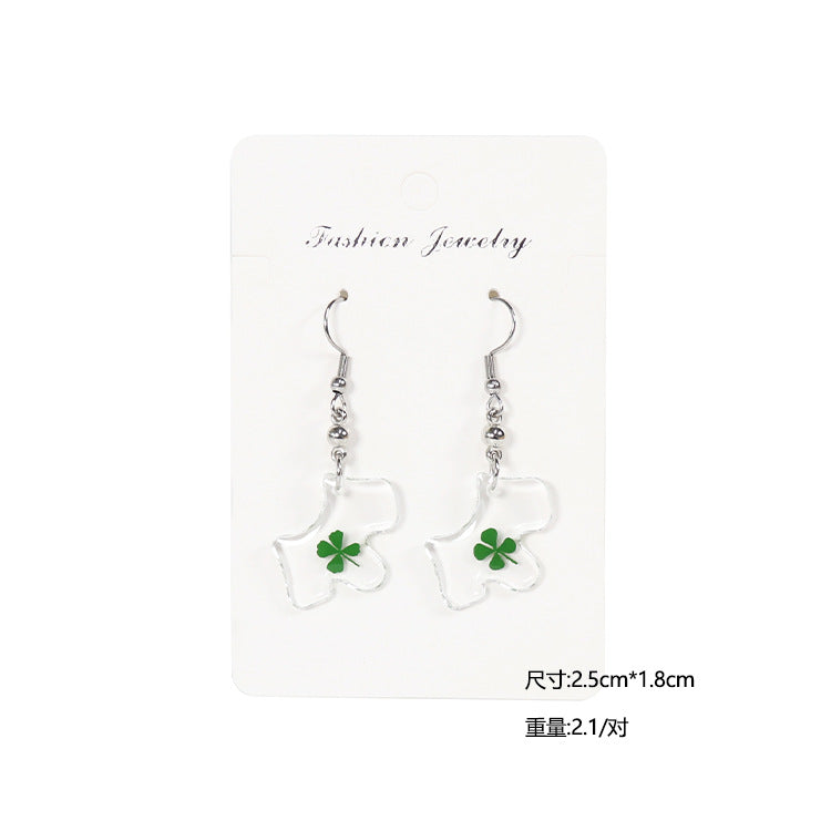 Wholesale 10pcs Four-leaf Clover Natural Specimen Earrings