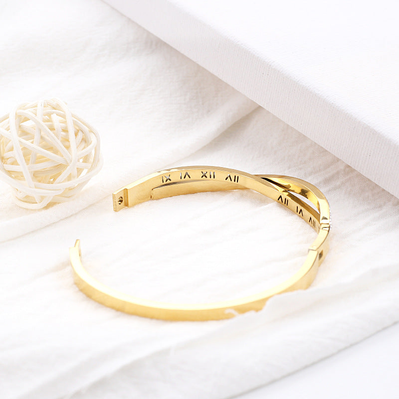 Wholesale Cross Roman Titanium Steel Hollow Bracelet