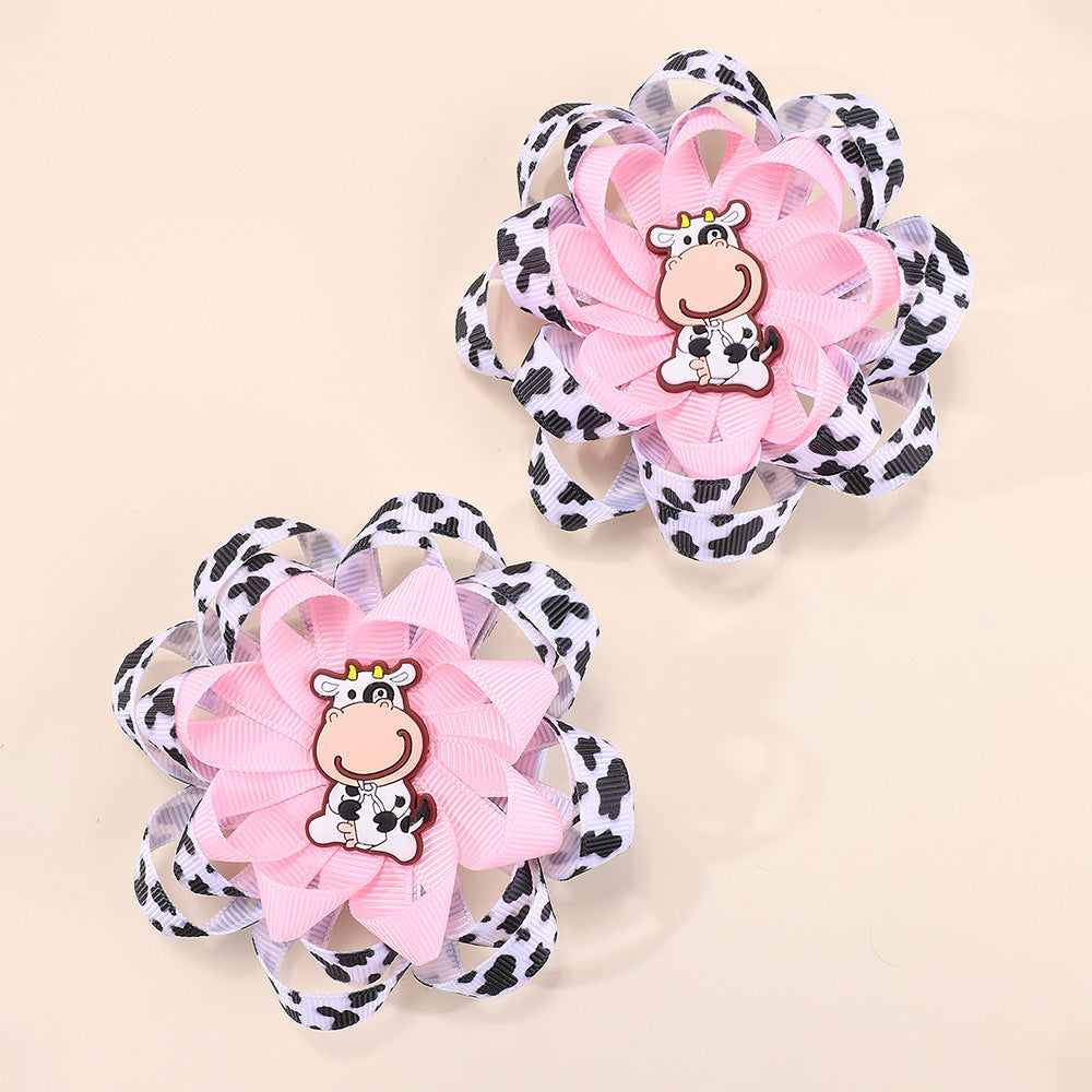 Wholesale  20pcs/pack European and American Cow Pattern Bow Hairpins Popular Kidsren' s Bow Hair
