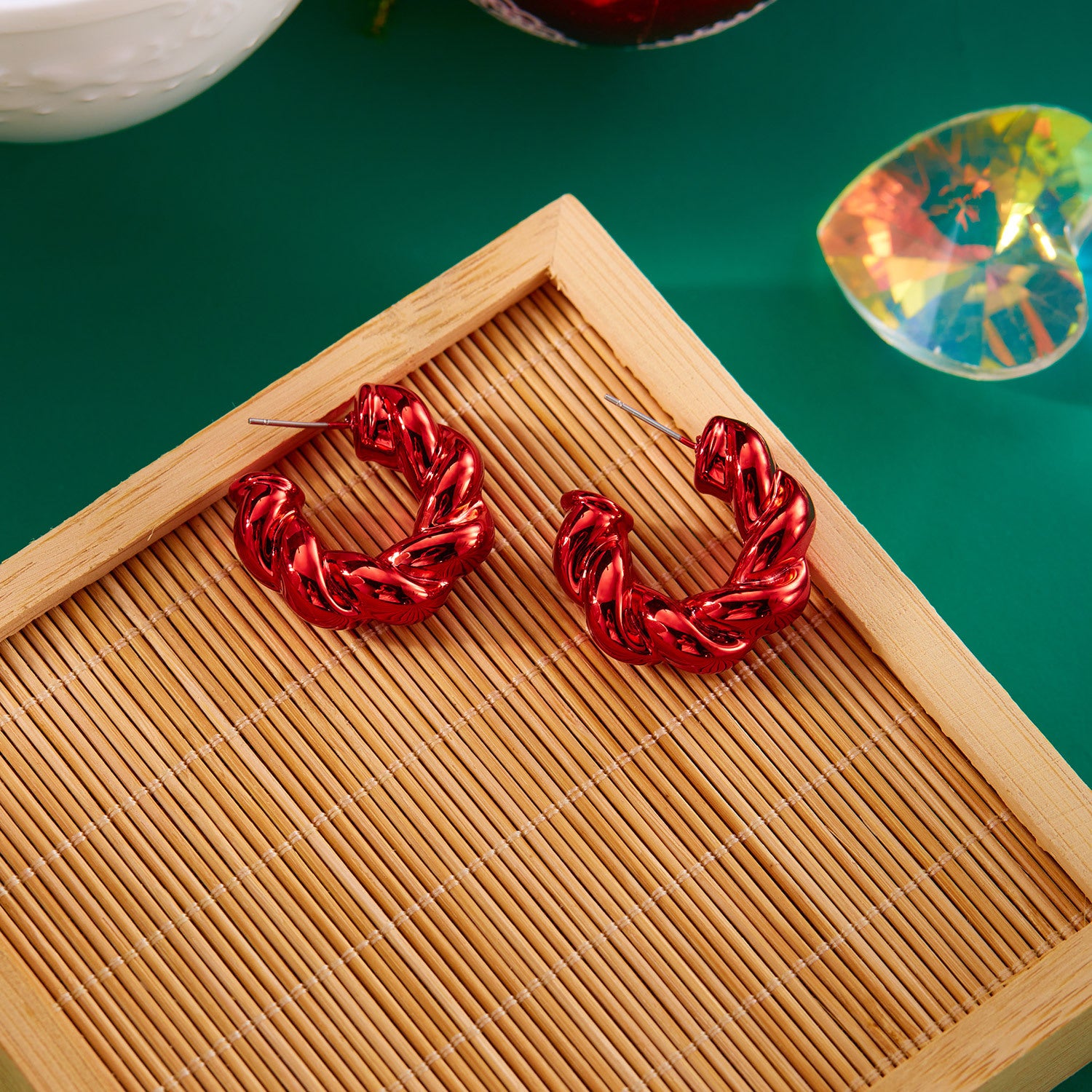 Wholesale Colorful geometric Christmas earrings triangle earrings