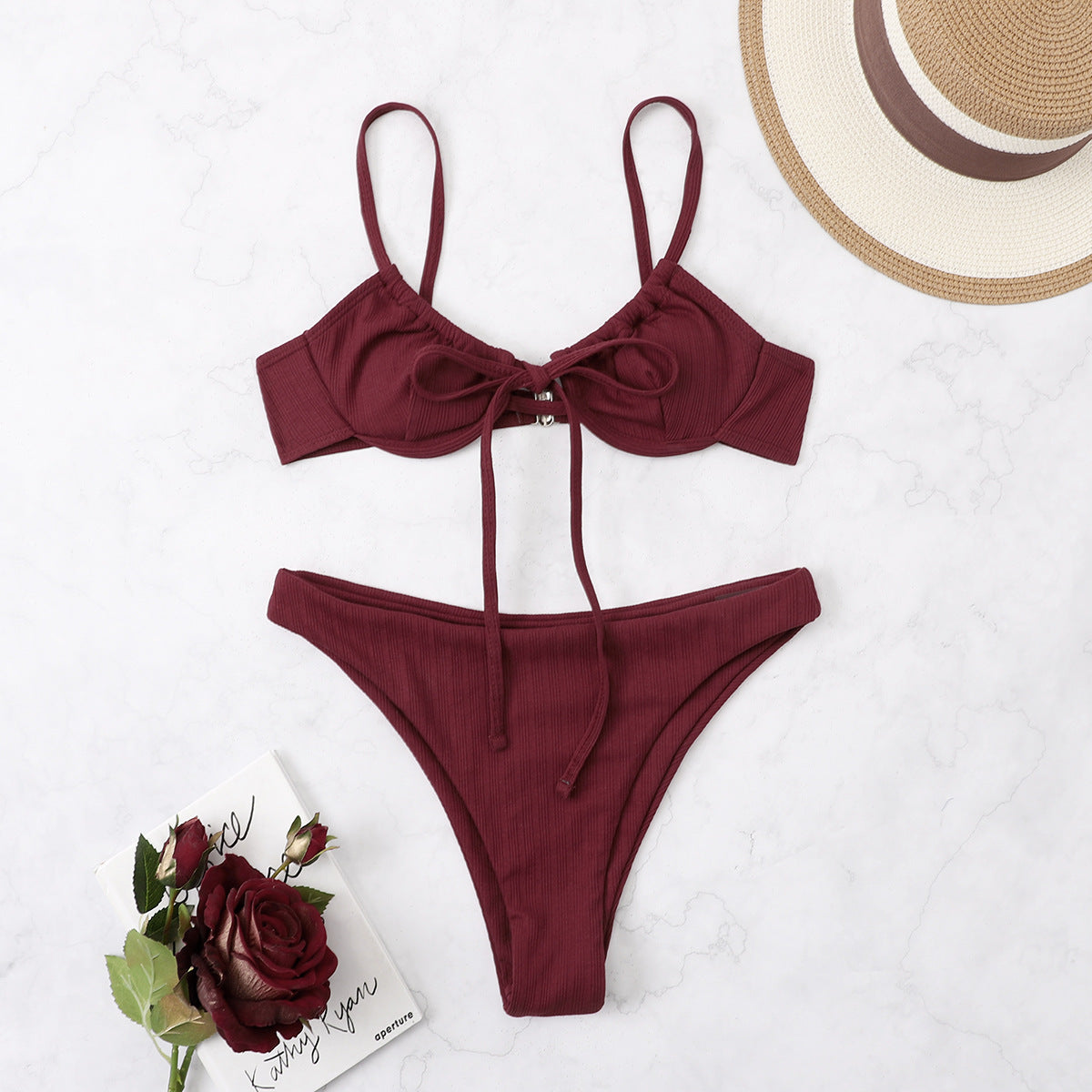 Wholesale bikini Solid Color Sexy Split Swimsuit