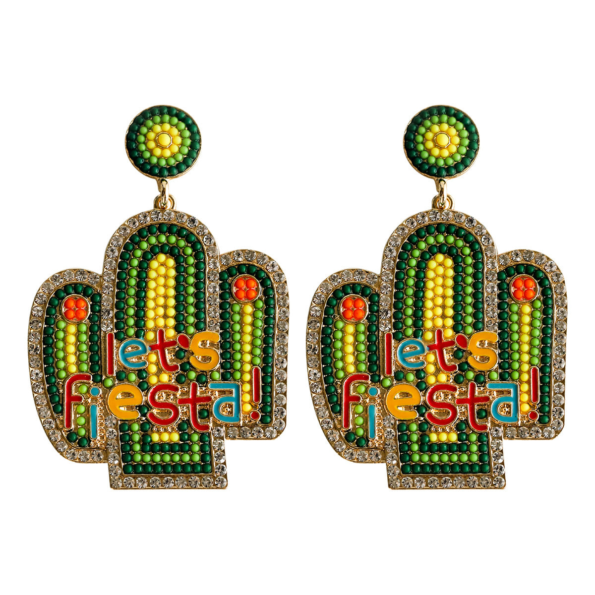 Wholesale Mexican Cactus Avocado Colorful Handmade Rice Beads Earrings