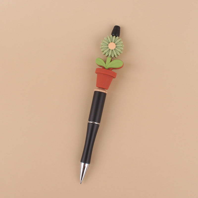 Wholesale Beadable Silicone Beaded Sunflower Potted Wooden Beads Plastic Ballpoint Pen