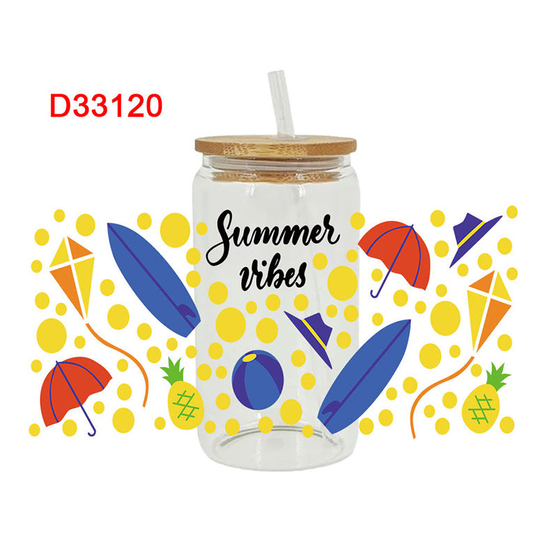 Wholesale  Summer Beach Ice Cream  16oz Cup UV DTF Wraps