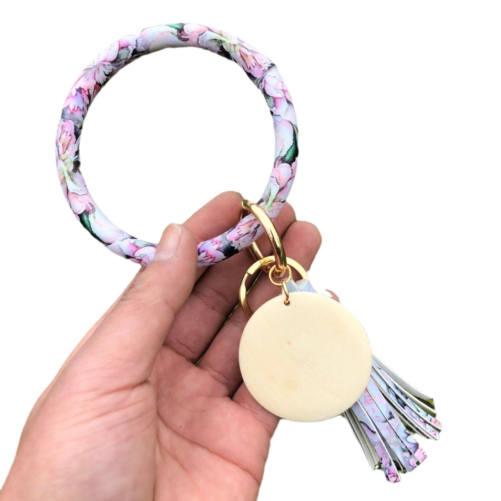 Wholesale PU Leather Chinese Style Peony Daffodil Rose Bracelet Keychain