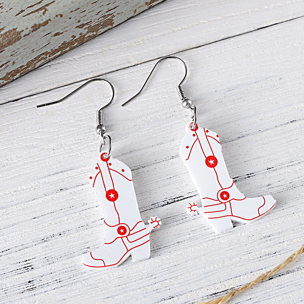 Wholesale Western Style Cowboy Boots Acrylic Drop Earrings
