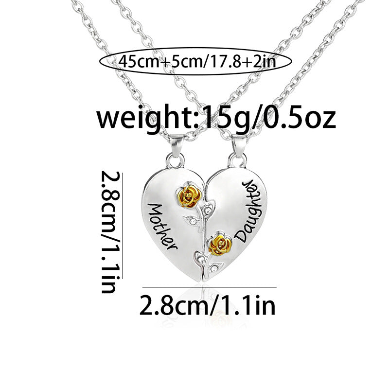 Wholesale Mother and daughter moon heart shape clavicle necklace