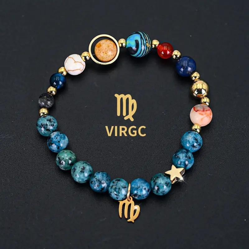 Wholesale eight planets and twelve zodiac signs bracelet blue black spot stone bracelet