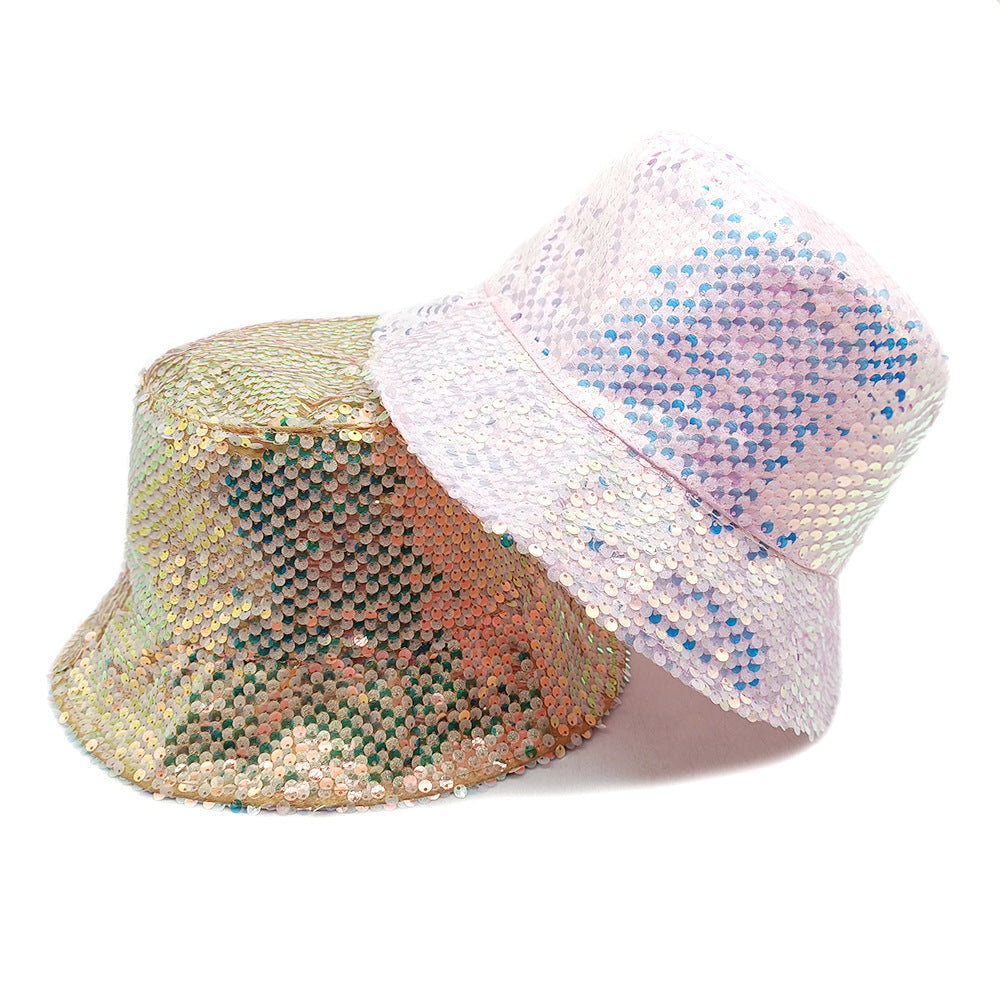 Wholesale Colorful sequin hat double-sided sun hat sun protection bucket hat