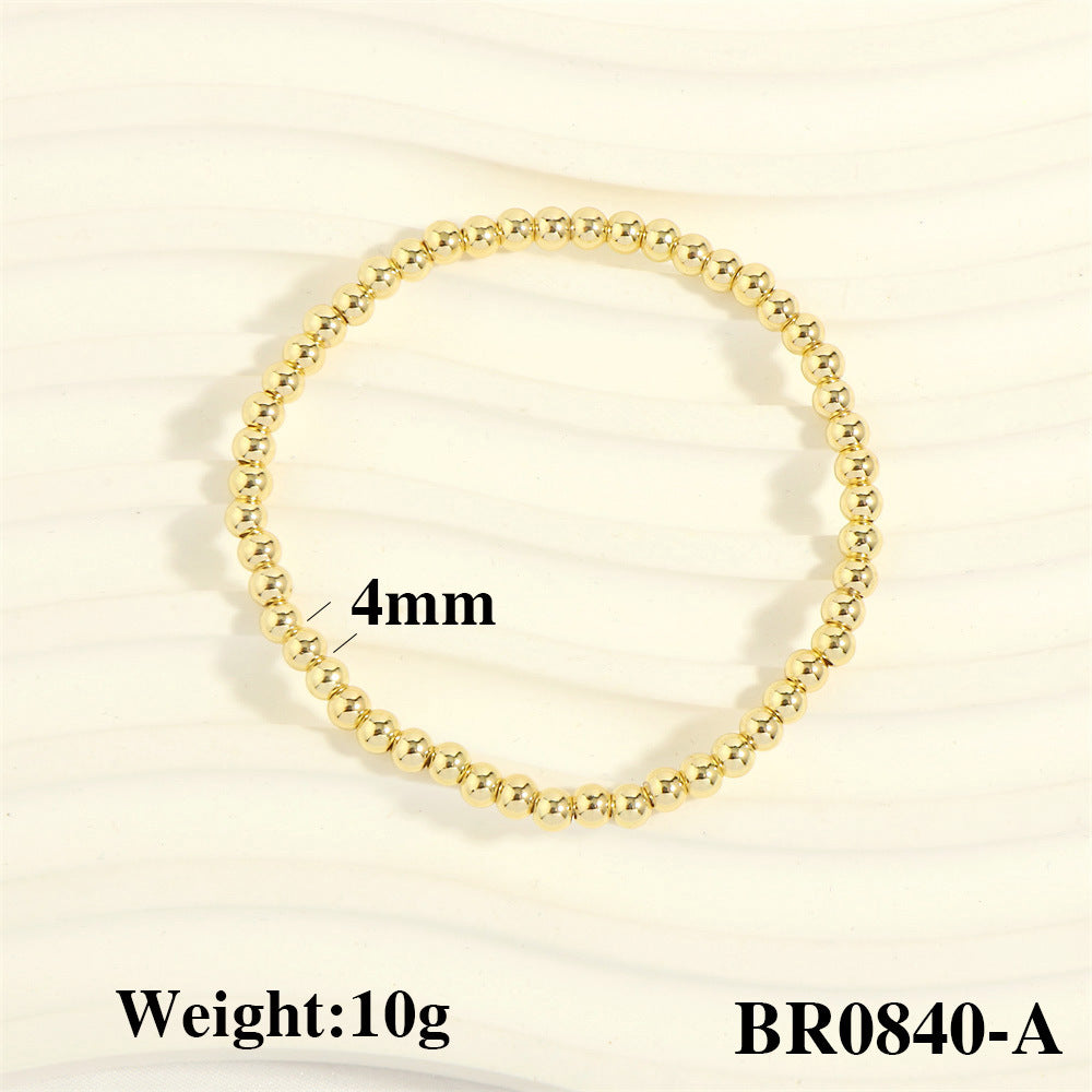 Wholesale Fashionable Color-Retaining Design Hand-Woven Copper Plated 18K Gold Bead Elastic Bracelet