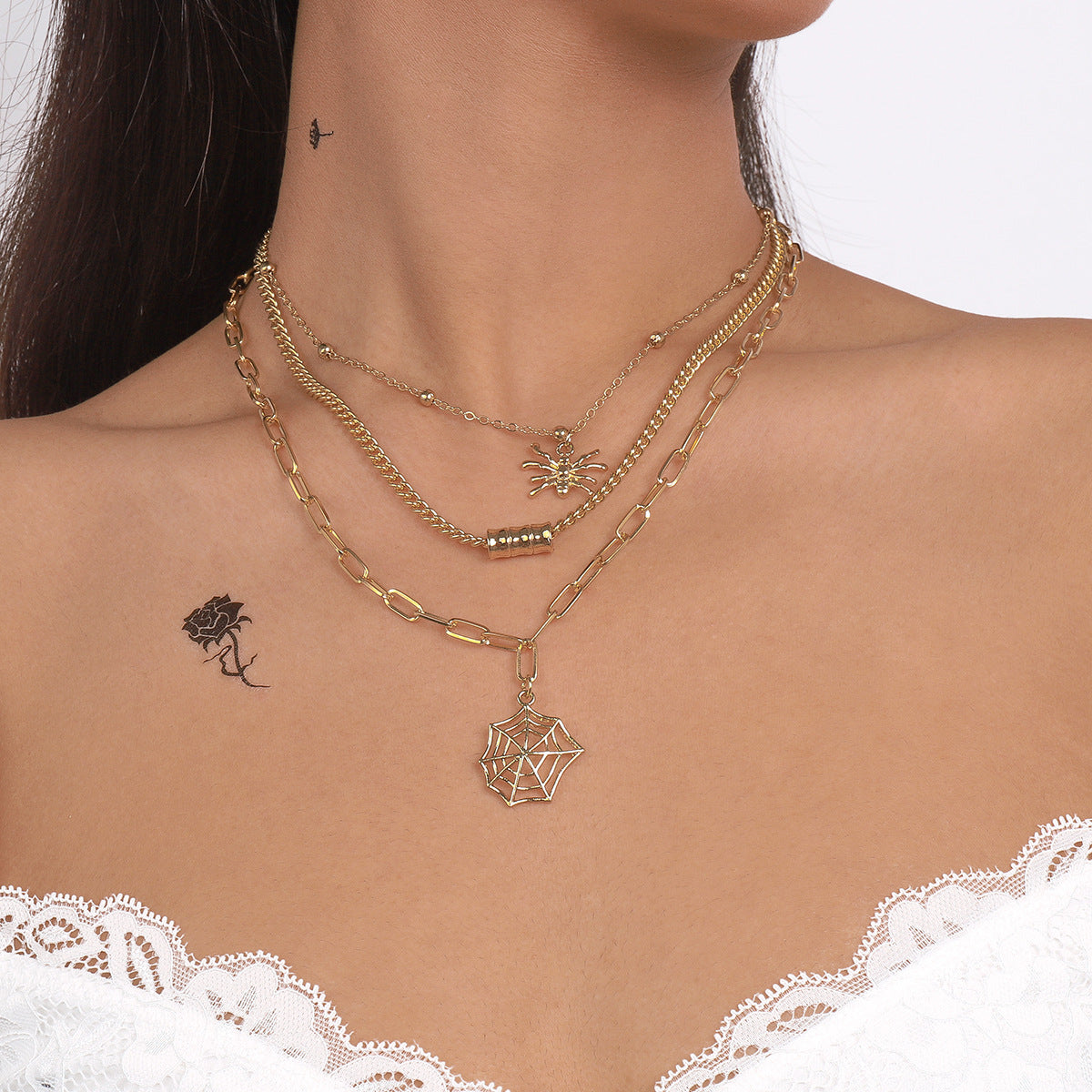 Wholesale Halloween Spider Web Multi-layer Simple Necklace