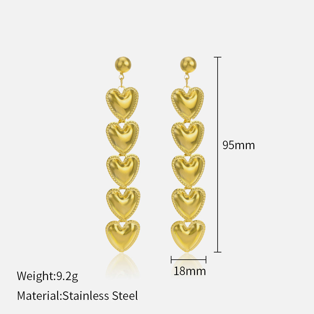 Wholesale Long five heart-shaped titanium steel earrings