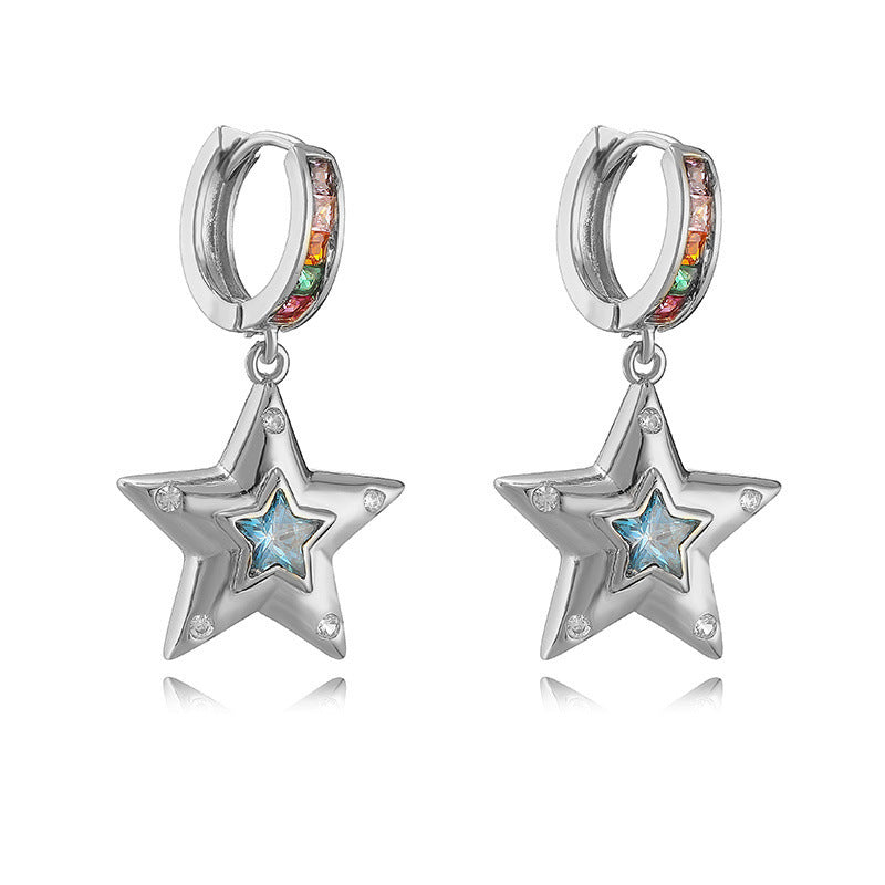 Wholesale asymmetric love five-pointed star earrings