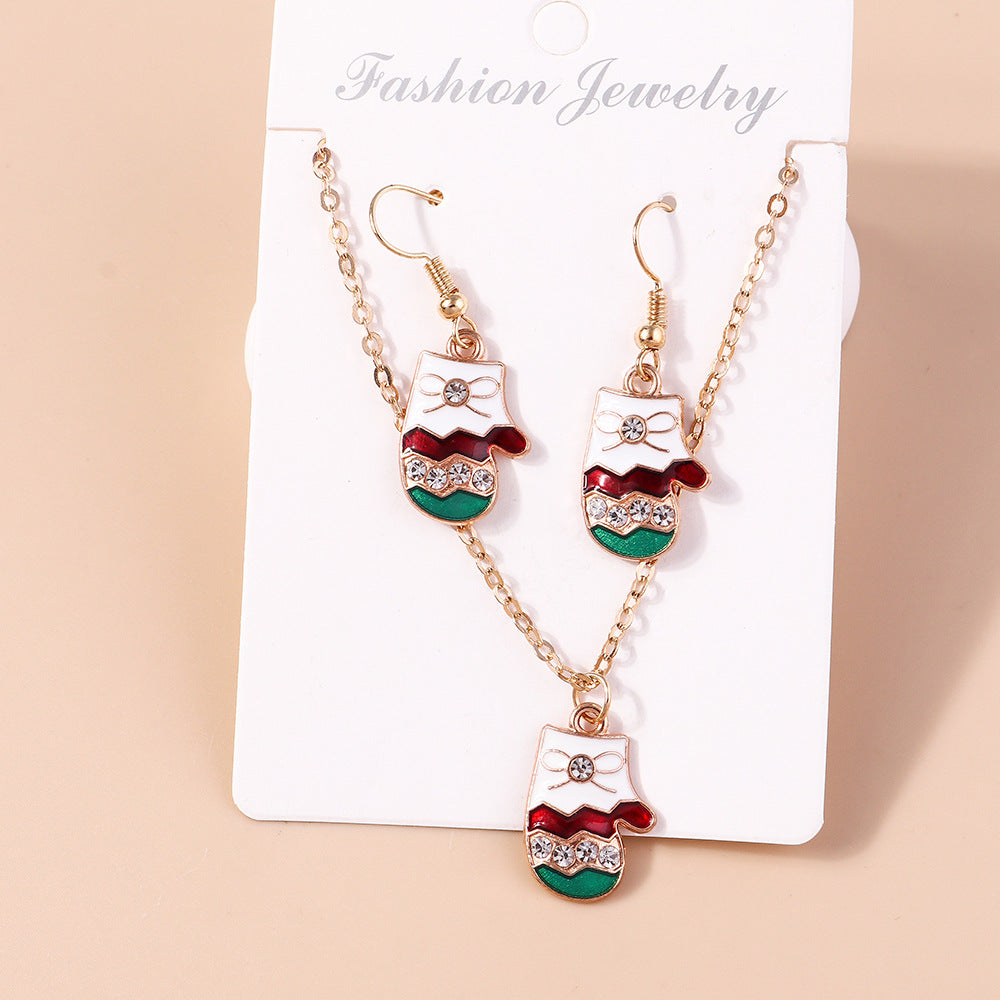 Wholesale Christmas Elk Cane Christmas Tree Snowman  Alloy Necklaces Set