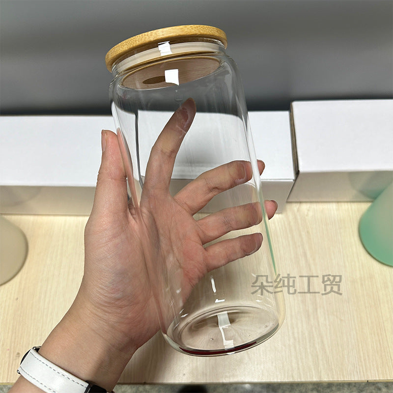 Wholesale Sublimation Mason Glass 12oz/16oz Coke Cup Cans Frosted Straws Single and Double Glass Bamboo Cover Cup