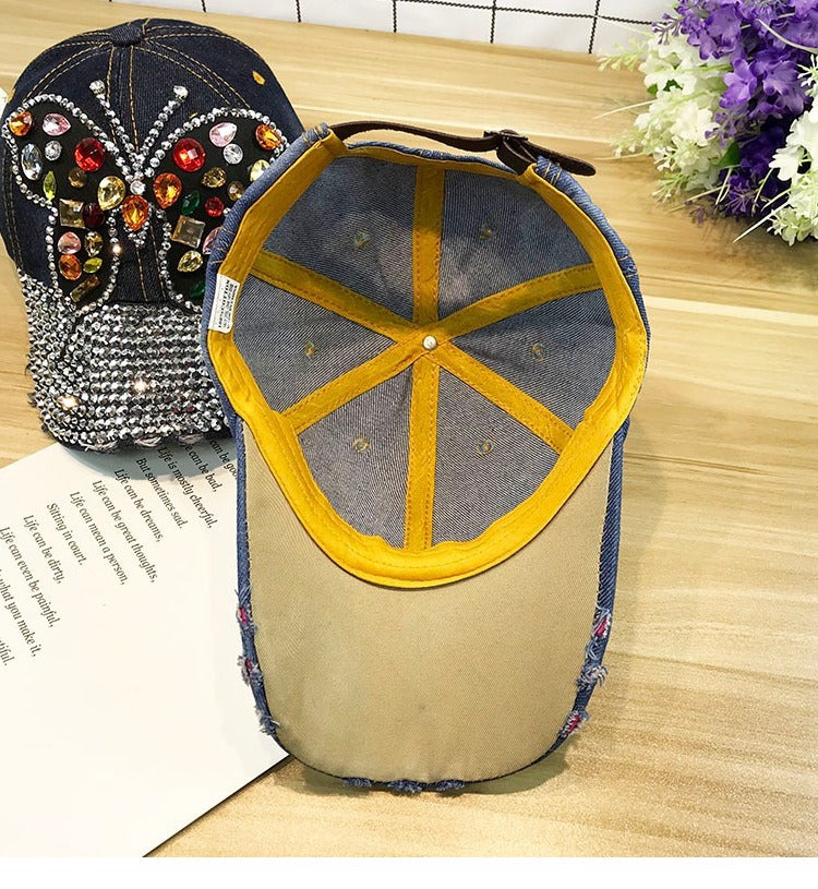Wholesale Denim Butterfly Diamond Baseball Cap
