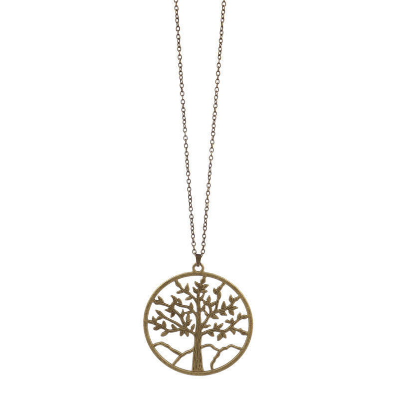 Wholesale Round Exaggerated Silver Tree of Life Hollow Pendant Necklace