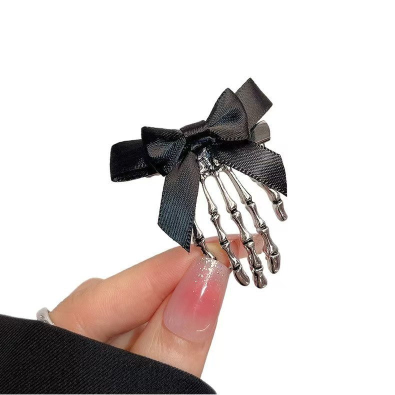 Wholesale Zinc Alloy Skull Duckbill Hair Clip Black Bow Design Women S Retro Fashion Accessory For Everyday Styling
