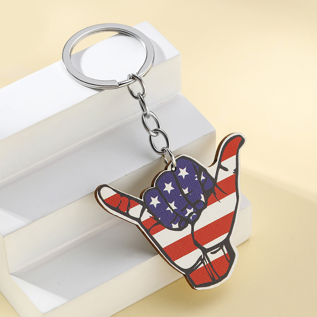 Día de la independencia al por mayor Flaja Americana Butterfly Eagle Wooden Keychain