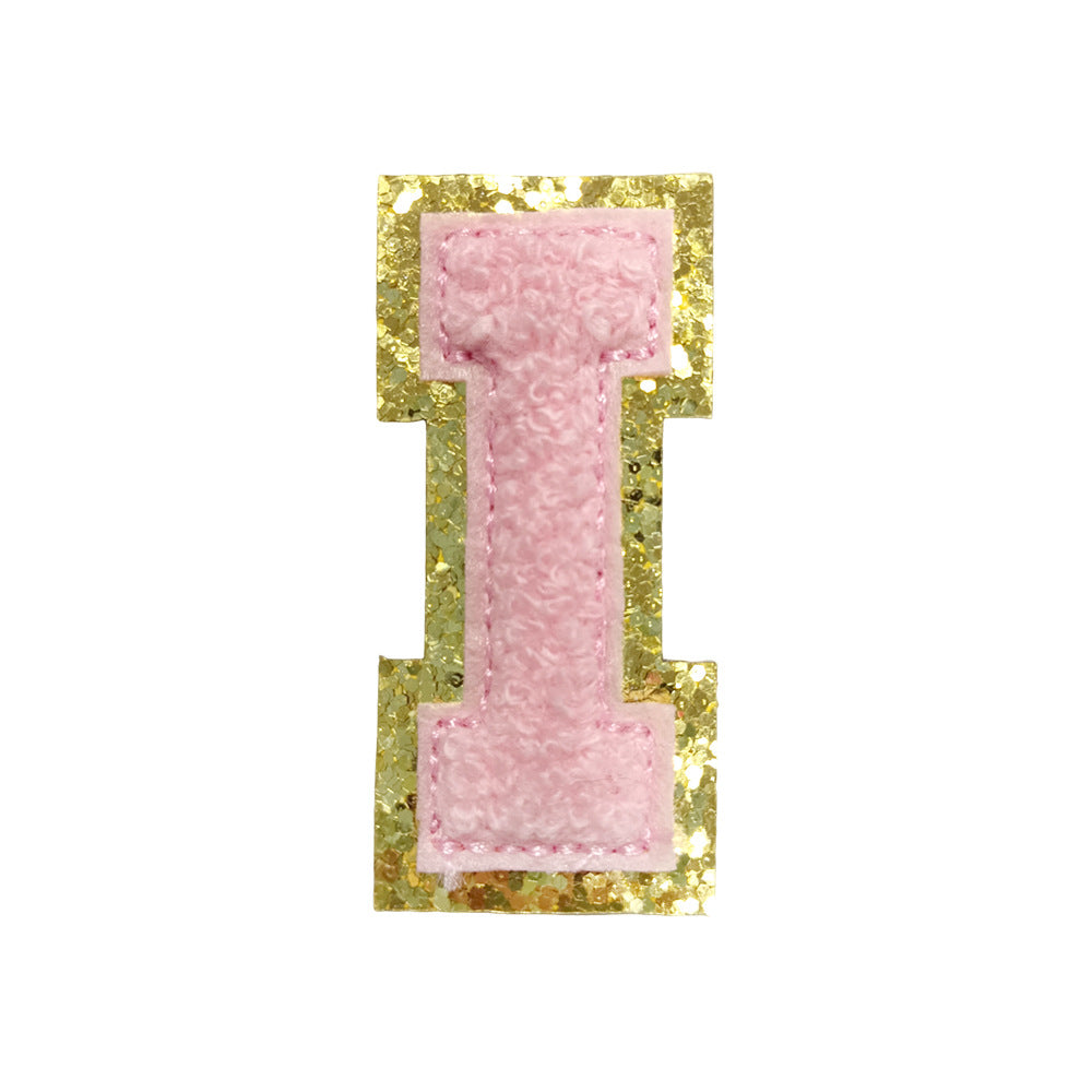 Wholesale Towel Embroidered Self Adhesive Letter Patches A Z Gold Glitter Double Layer Chic DIY Coat Accessory