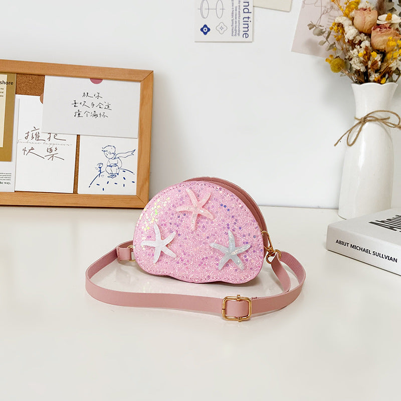 Wholesale Children's Shell Glittering Diagonal PU Cross Bag