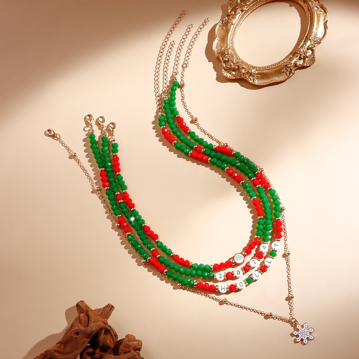Wholesale Christmas Snowman Elk Imitation Crystal Necklace Set Sweater Chain