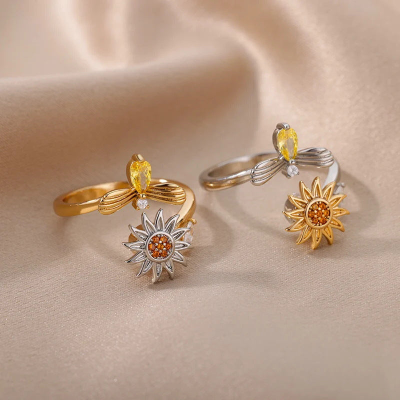 Wholesale simple rotatable sunflower decompression Open Ring