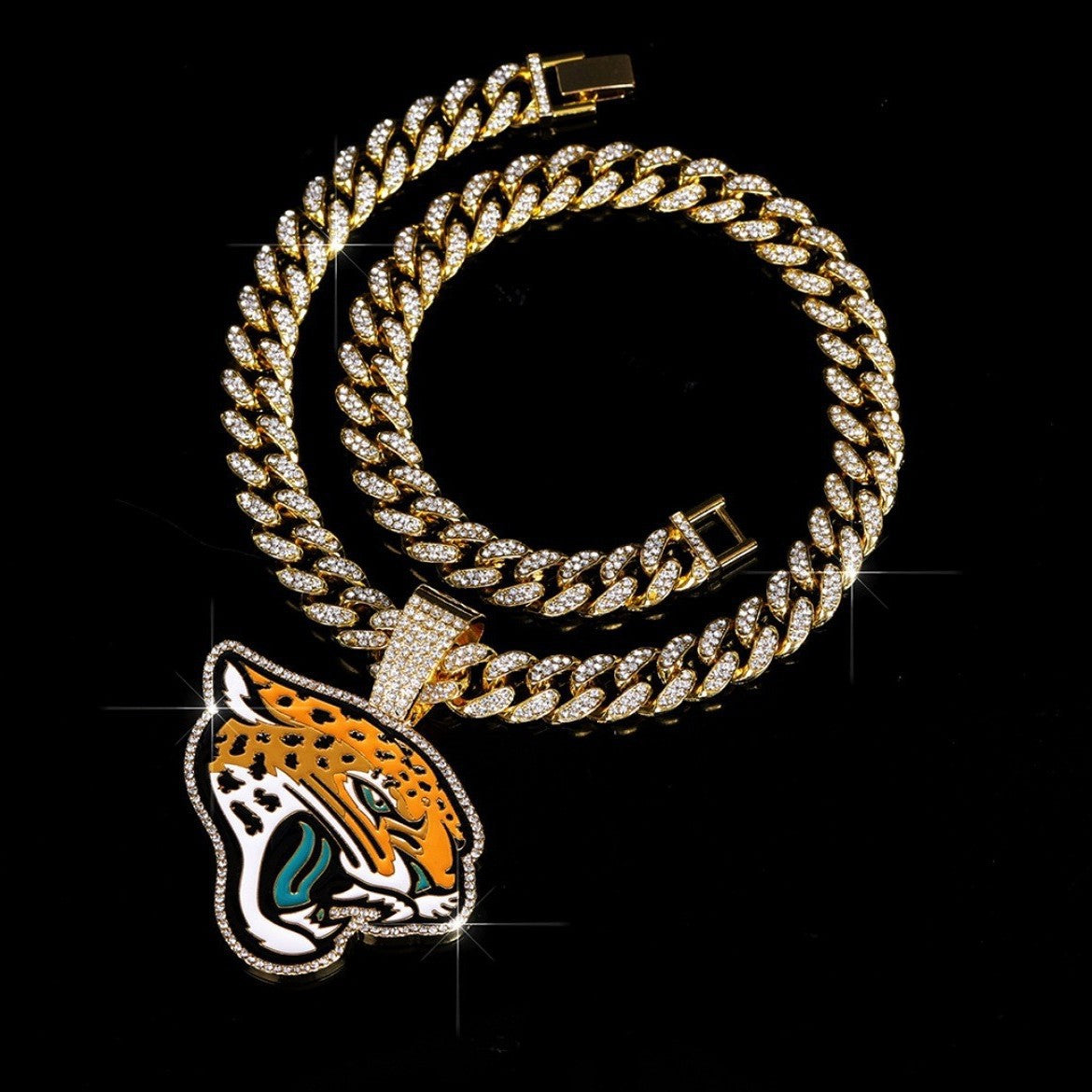Wholesale Hip Hop Cuban Chain Pendant Necklace Silver Tone Alloy With Rhinestones Fashion Accessory