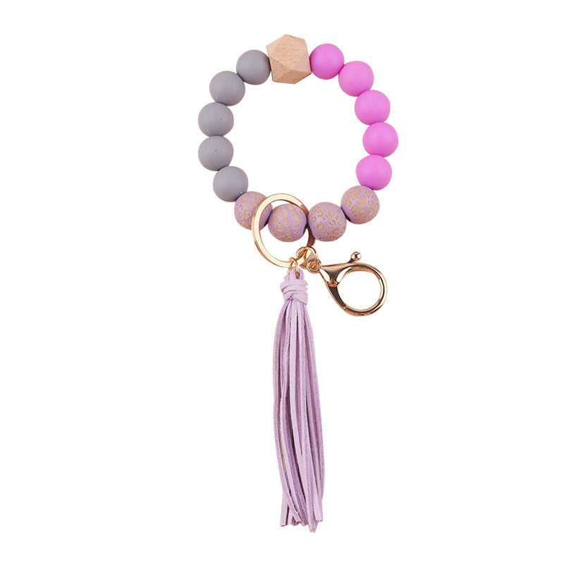 Wholesale European Style Silicone Wood Bead Keychain With Leather Tassel DIY Bracelet Making Kit Fashion Gift For Wedding Party Resale Accessory