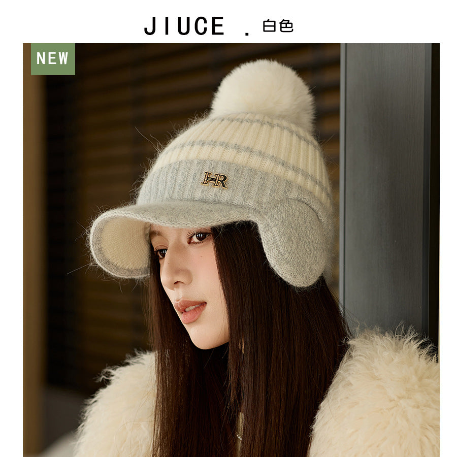 Wholesale Autumn and Winter Rabbit Fur Versatile Ear Protection Knitted Outdoor Warm and Thick Duckbill Cap