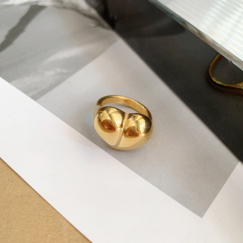 Wholesale Titanium Steel Heart Three-dimensional Solid Rings