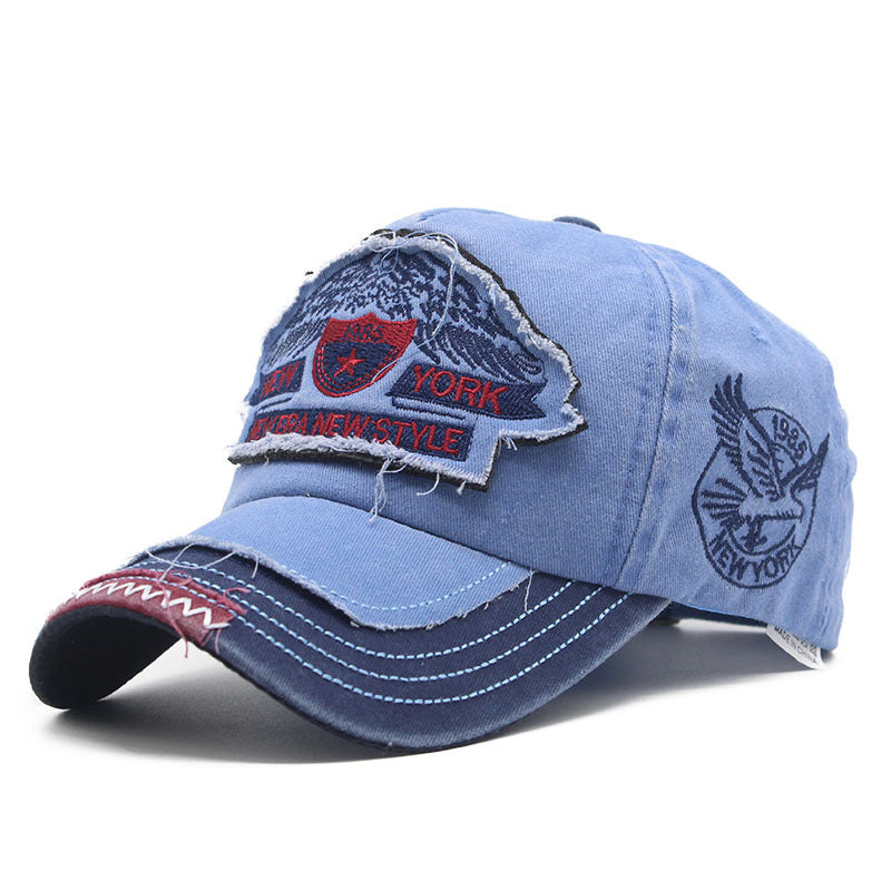 Wholesale High Top Denim Distressed Washed Cotton Eagle Embroidered Baseball Cap
