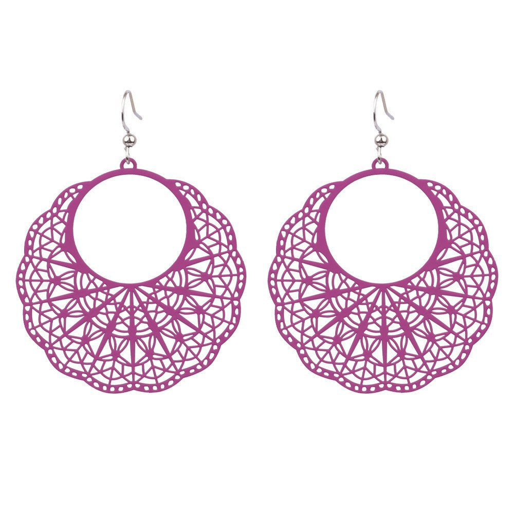 Wholesale Color Spray Paint Carved Copper Earrings