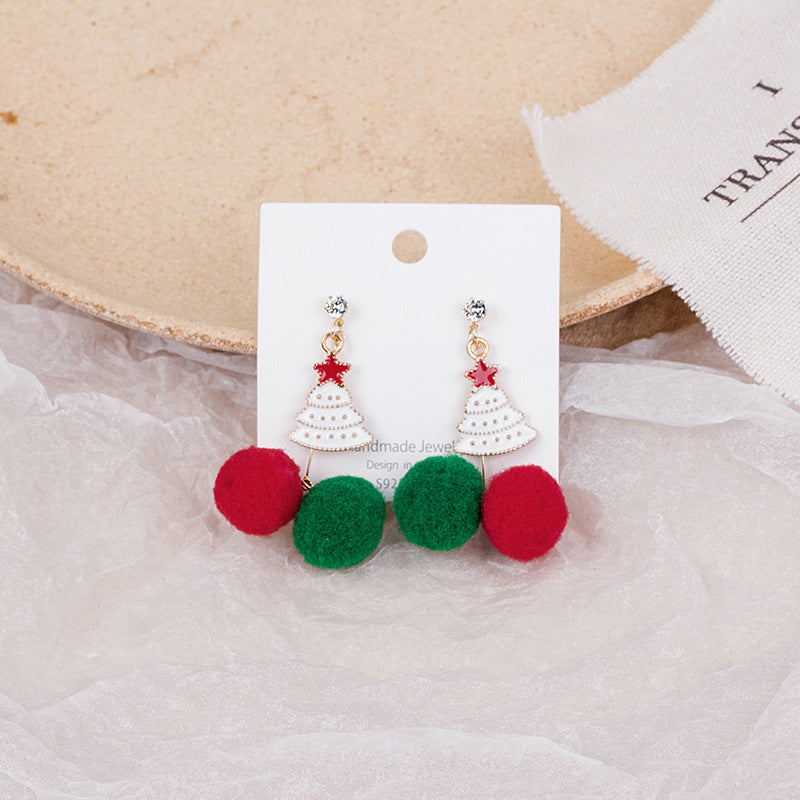 Wholesale 925 Silver Needle Christmas New Asymmetric Hair Ball Earrings