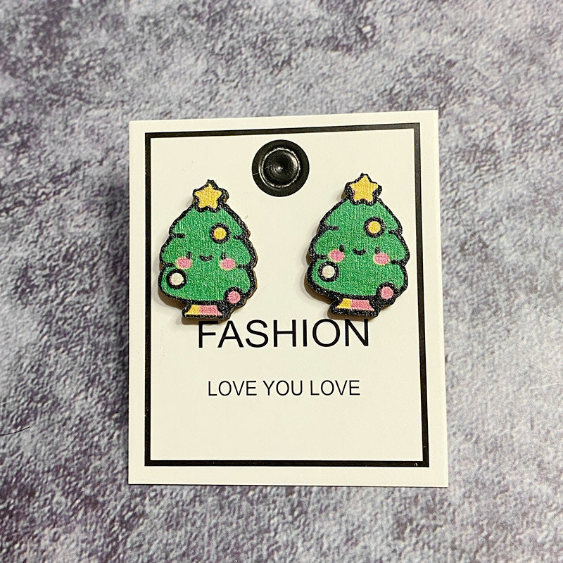 Wholesale Christmas Tree Snowman Wood Earrings