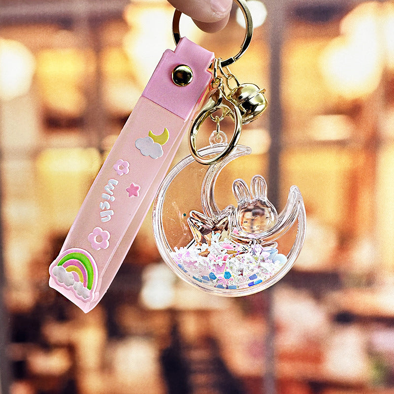 Wholesale Quicksand Moon Rabbit Acrylic Liquid Keychain