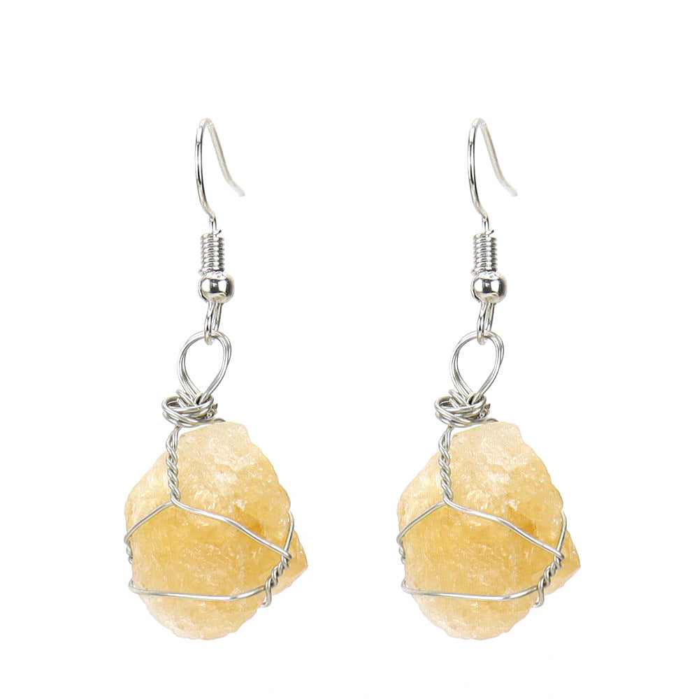 Wholesale New Handmade Silver Wound Natural Rough Crystal Agate Tourmaline Earrings