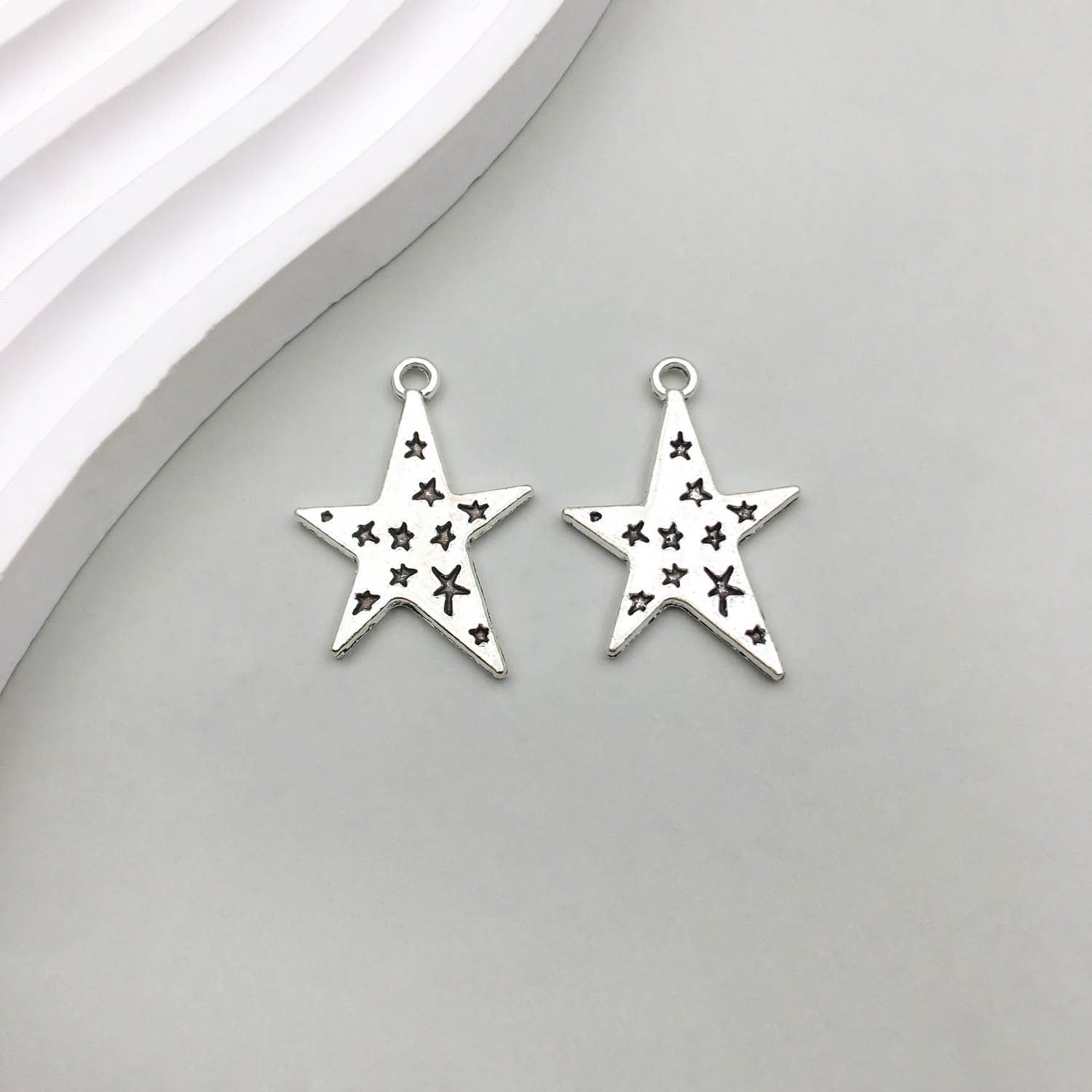 Wholesale 1 Antique Silver Alloy Star Series Simulation Hollow Pentagram DIY Pendant