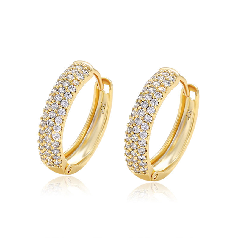 Wholesale Three Row Diamond Wide Face Retro High End Loop Earrings