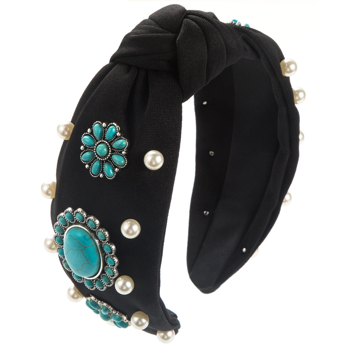 Wholesale Vintage Turquoise Wide Brim Beaded Floral Headband