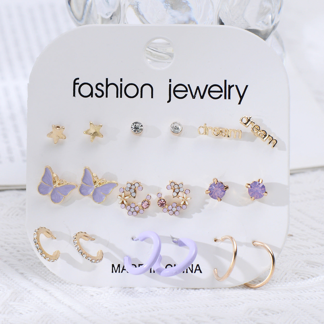 Wholesale Acrylic Butterfly Flower Love Earrings 9-piece Set