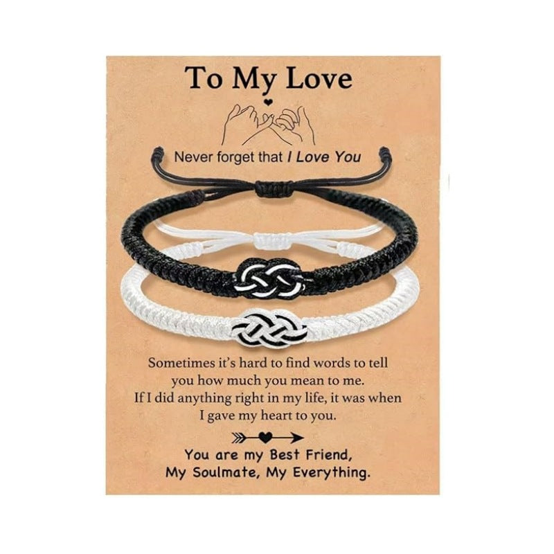 Wholesale Hand woven black and white Mobius ring adjustable bracelet