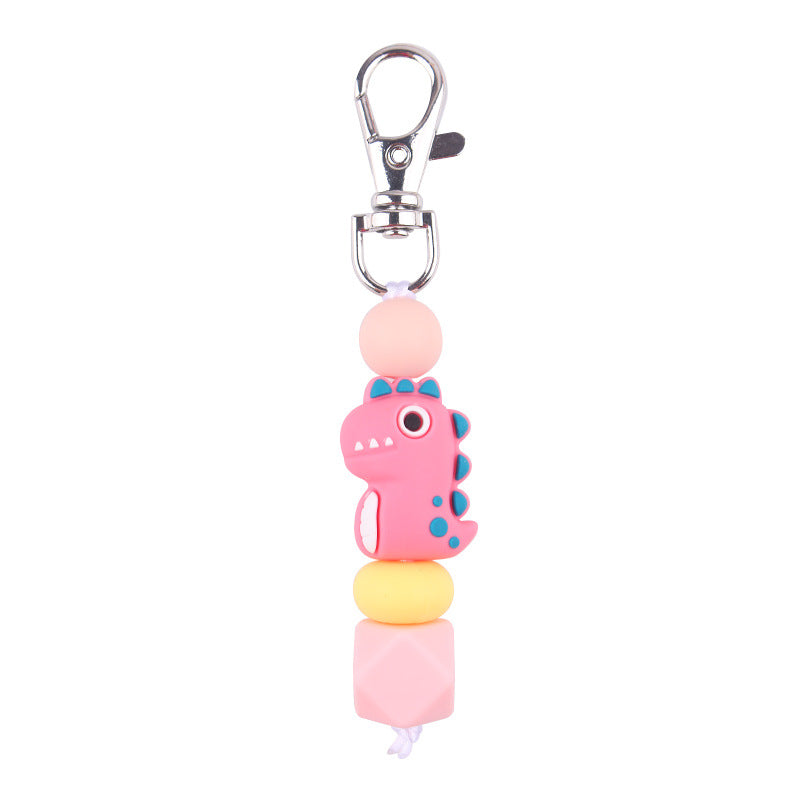 Wholesale Creative 3D Cartoon Pink Dinosaur Silicone Keychain