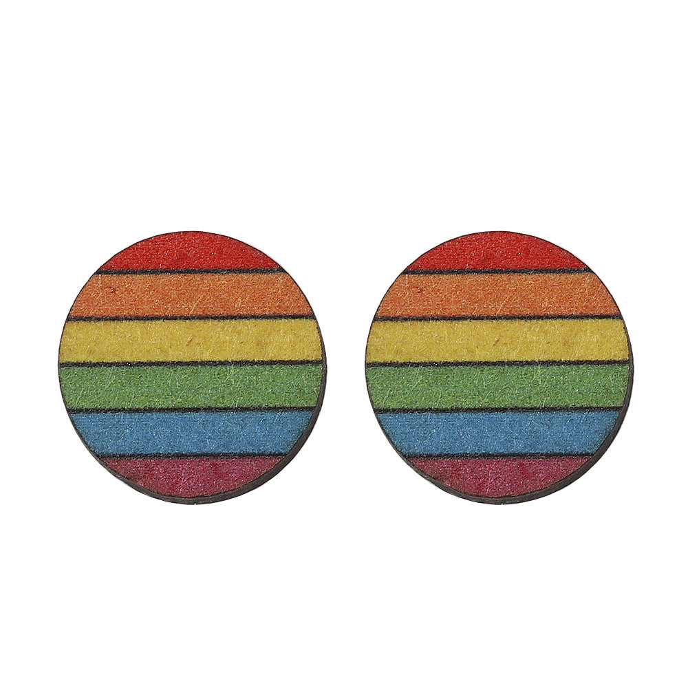 Mes de orgullo al por mayor Rainbow Gay Star Heart Flag Pendientes de madera